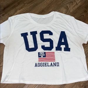 White USA Aggieland crop top